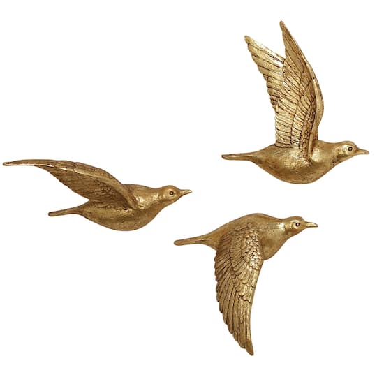 Gold Polystone Coastal Birds Wall Decor Set